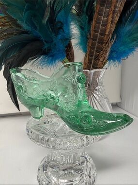 Vintage Fenton Glass Cabbage Rose Slipper